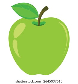 Glossy Green Apple with Leaf – Healthy Fresh Fruit Icon in Minimalist Style