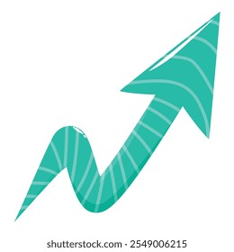 Glossy green arrow with diagonal stripes pointing upward, symbolizing growth, achievement, and positive direction