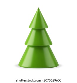 Glossy green Christmas tree toy decorative mockup realistic vector illustration. Classic Xmas element indoor decor isolated on white. Abstract triangle New Year festive holiday celebration template