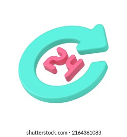 Glossy green circled arrow 24 hours customer support hotline service business realistic 3d icon vector illustration. Rounded always call assistance info help isometric template retail open sticker
