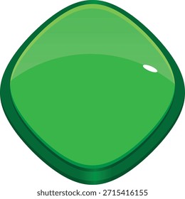 Glossy green diamond-shaped button with a reflective surface.