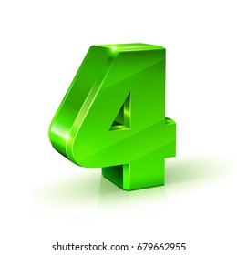 Glossy green Four 4 number. 3d Illustration on white background. Vector