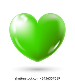 A glossy green heart on a transparent background