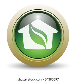 Ilustración vectorial de la Casa Verde brillante con hoja y hogar.