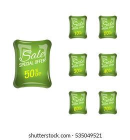 Glossy green price sale tags stickers set.