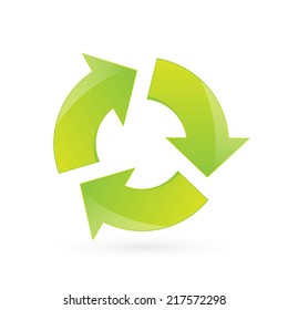 Glossy green recycle icon, vector illustration