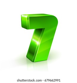 Glossy green Seven 7 number. 3d Illustration on white background. Vector