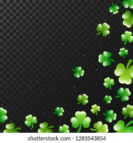 Glossy green shamrock leaves decorated png background for St. Patrick's Day celebration.