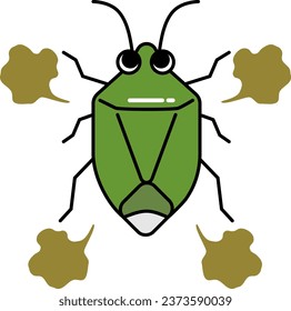 Glossy green stink bug that emits a stinky odor