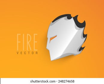 Glocke graue Maske mit Feuereffekt auf hellorangefarbenem Hintergrund.