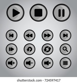Glossy grey player buttons bar