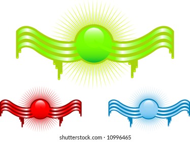 Glossy grunge deisn elements -green, red, blue