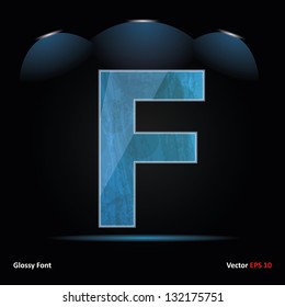 Glossy Grunge Font. Dark Vector Background. Letter F.