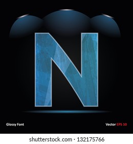 Glossy Grunge Font. Dark Vector Background. Letter N.