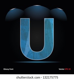 Glossy Grunge Font. Dark Vector Background. Letter U.