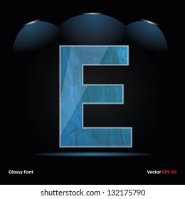 Glossy Grunge Font. Dark Vector Background. Letter E.