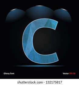 Glossy Grunge Font. Dark Vector Background. Letter C.