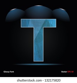 Glossy Grunge Font. Dark Vector Background. Letter T.