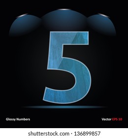 Glossy Grunge Font. Dark Vector Background. Number 5.