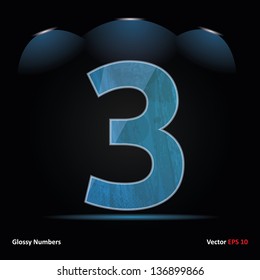 Glossy Grunge Font. Dark Vector Background. Number 3.