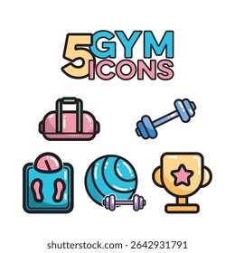 Paquete de icono de gimnasio brillante. Ilustración vectorial