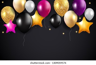 Glossy Happy Birthday Balloons Background Vector Illustration eps10