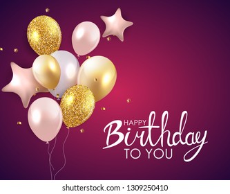 Glossy Happy Birthday Balloons Background Vector Illustration eps10