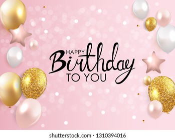 Glossy Happy Birthday Balloons Background Vector Illustration eps10