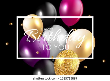 Glossy Happy Birthday Balloons Background Vector Illustration eps10