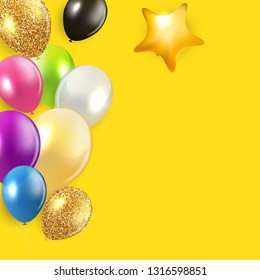 Glossy Happy Birthday Balloons Background Vector Illustration eps10