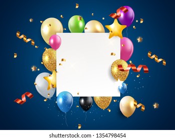 Glossy Happy Birthday Balloons Background Vector Illustration eps10