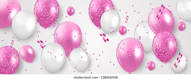 Glossy Happy Birthday Balloons Background Vector Illustration. EPS10