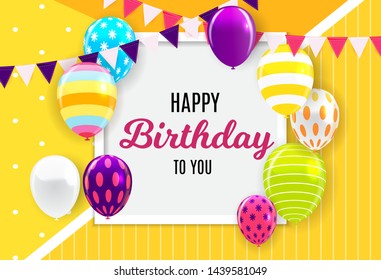 Birthday Card Balloon Party Hat Stock Vector (Royalty Free) 1354274363