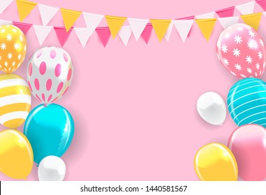 Glossy Happy Birthday Balloons Background Vector Illustration eps10
