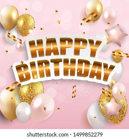 Glossy Happy Birthday Balloons Background Vector Illustration eps10
