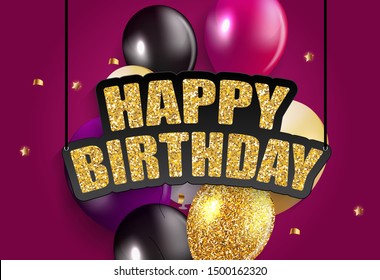 Glossy Happy Birthday Balloons Background Vector Illustration eps10