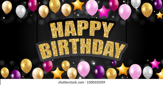 Glossy Happy Birthday Balloons Background Vector Illustration eps10