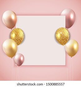 Glossy Happy Birthday Balloons Background With White Paper Template Vector Illustration Eps10
