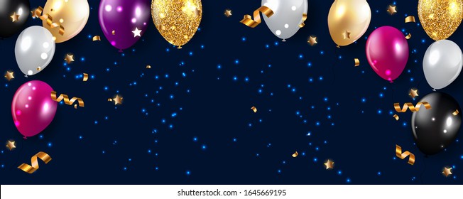 Glossy Happy Birthday Balloons Background Vector Illustration eps10