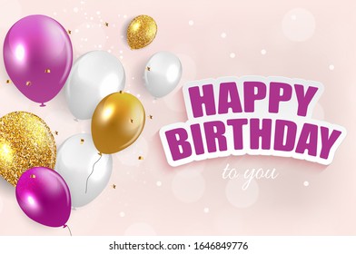 Glossy Happy Birthday Balloons Background Vector Illustration eps10