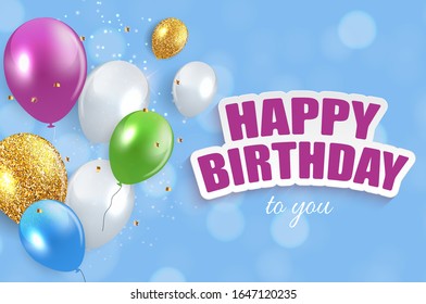 Glossy Happy Birthday Balloons Background Vector Illustration eps10