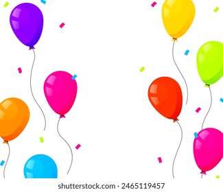 Glossy Happy Birthday Balloons. Festive decorations floating, soaring. Helium ballons decor on strings.