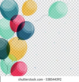 Glossy Happy Birthday Balloons on Transparent Background Vector Illustration eps10