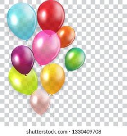 Glossy Happy Birthday Concept with Balloons isolated on transparent background. Vector Illustration eps10
