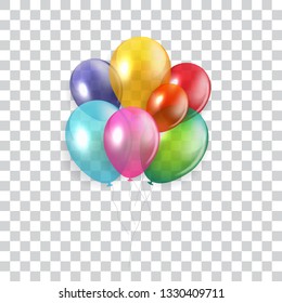 Glossy Happy Birthday Concept with Balloons isolated on transparent background. Vector Illustration eps10
