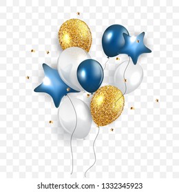 Glossy Happy Birthday Concept with Balloons isolated on transparent background. Vector Illustration eps10