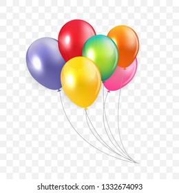 Glossy Happy Birthday Concept with Balloons isolated on transparent background. Vector Illustration eps10