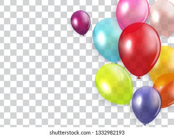 Glossy Happy Birthday Concept with Balloons isolated on transparent background. Vector Illustration EPS10