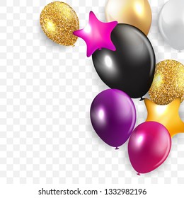 Glossy Happy Birthday Concept with Balloons isolated on transparent background. Vector Illustration EPS10
