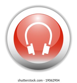 Glossy Headphone Sign Icon Button